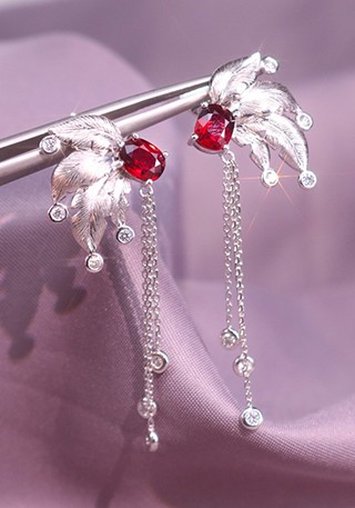 天然无烧鸽血红宝石耳坠THR1298