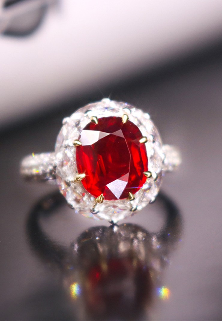 天然无烧鸽血红宝石戒指THR1147